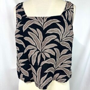 Rachel Zoe Black Tank Top with Taupe Leaf Print